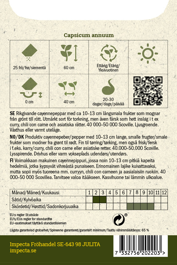 Frø: Chilipeber 'Cayenne Long Slim'