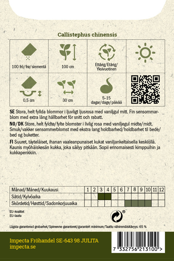 Frø: Sommerasters 'King Size Appleblossom'