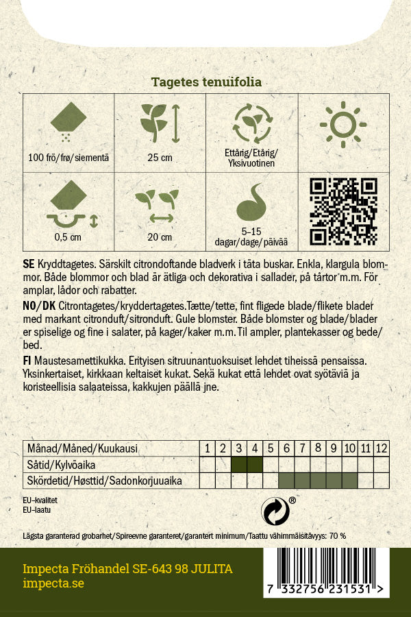 Frø: Appelsintagetes 'Signet Lemon'