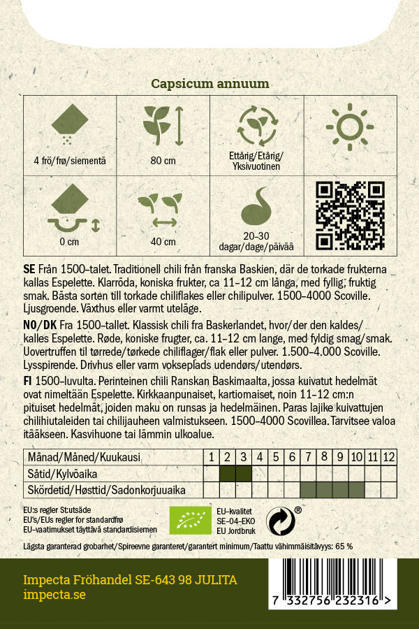 Frø: Chilipeber 'Gorria'
