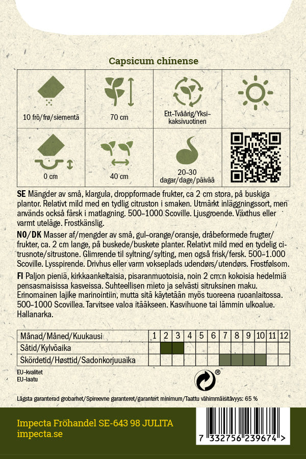 Frø: Habaneropeber 'Biquinho Amarela'