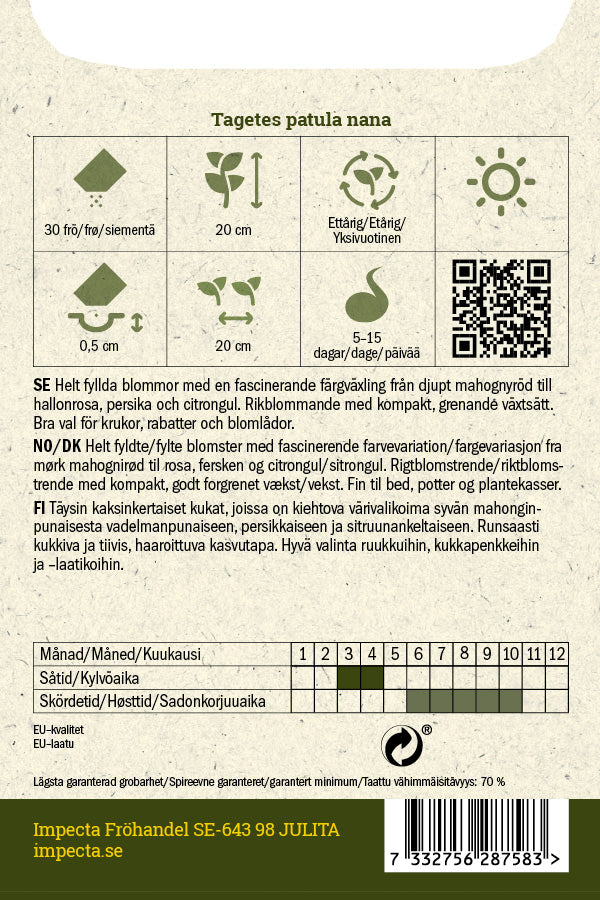 Frø: Fløjlsblomst 'Strawberry Blonde'
