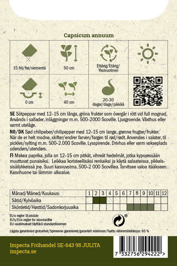 Frø: Chilipeber 'Lombardo'