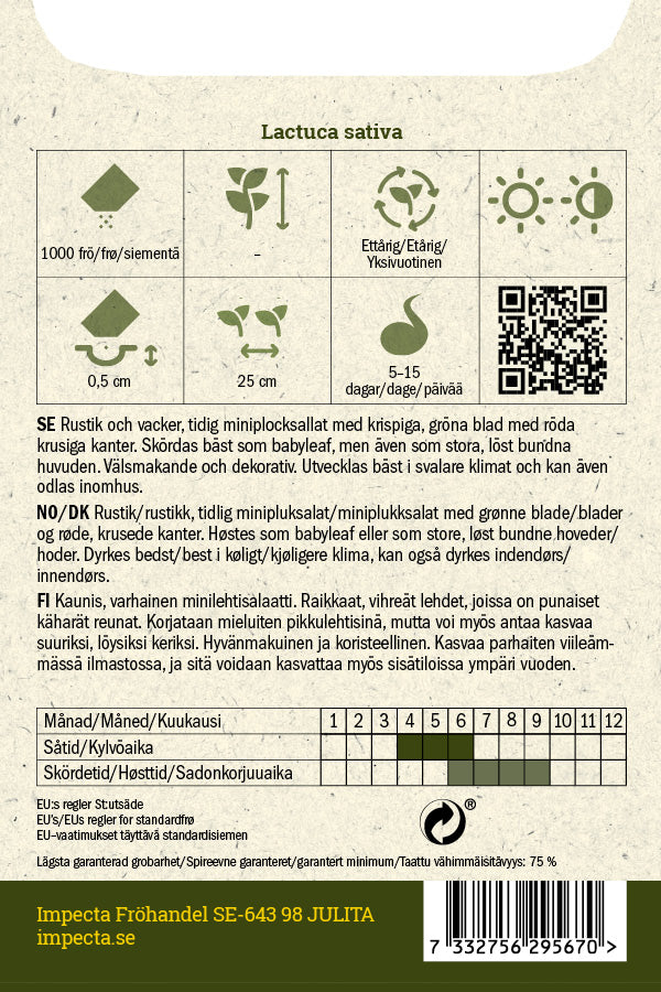 Frø: Pluksalat 'Biscia Rossa'