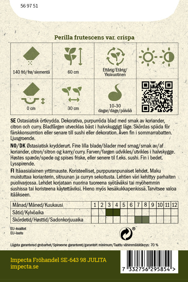 Frø: Bladmynte 'Red Shiso'
