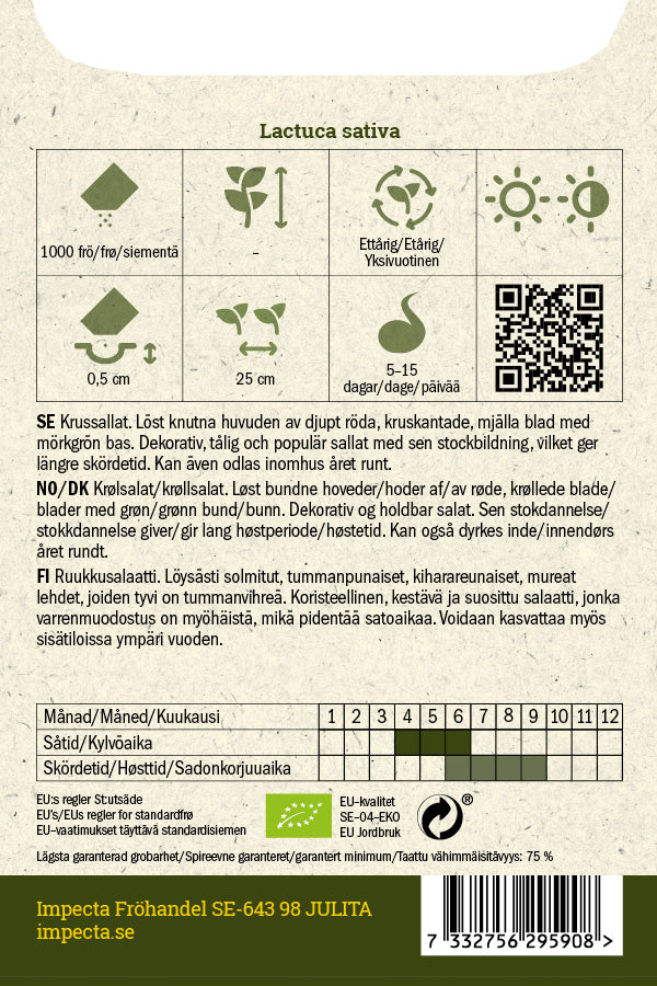 Frø: Pluksalat 'Salad Bowl Rossa'