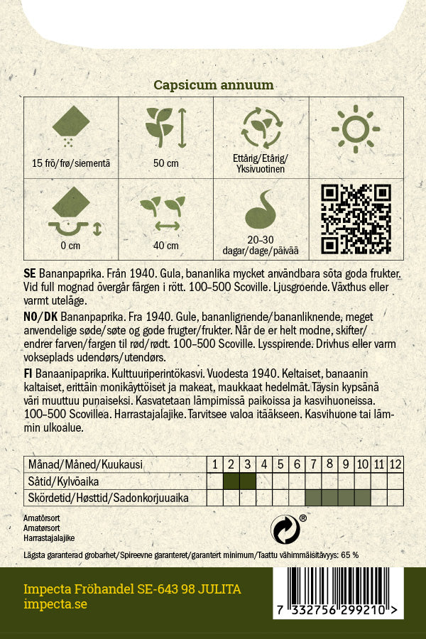 Frø: Chilipeper 'Sweet Banana'