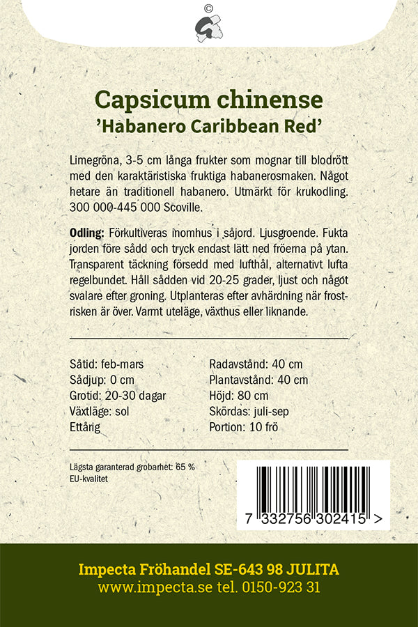 Frø: Habanero-chili 'Habanero Caribbean Red'