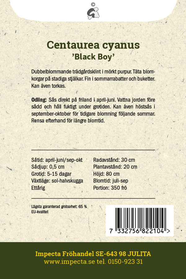 Frø: Kornblomst 'Black Boy'