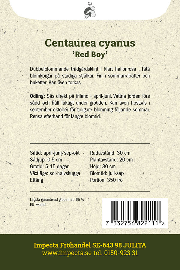 Frø: Kornblomst 'Red Boy'