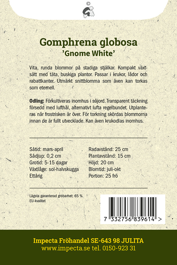 Frø: Ungkarleknap 'Gnome White'