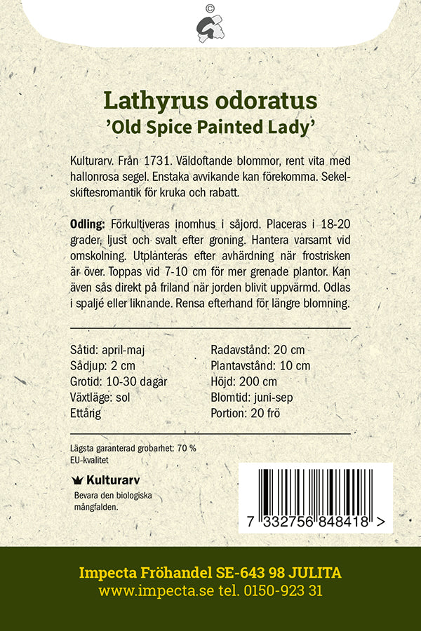 Frø: Ærteblomst 'Old Spice Painted Lady'