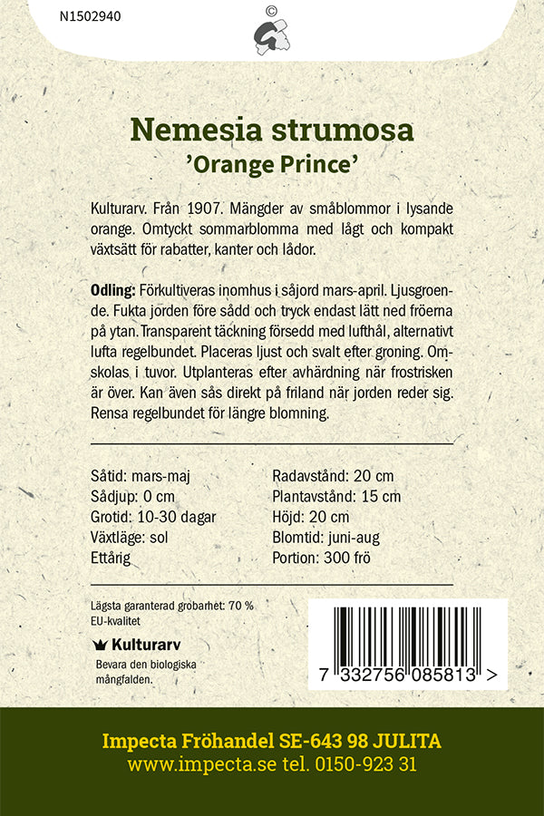 Frø: Sommerfugleblomst 'Orange Prince'