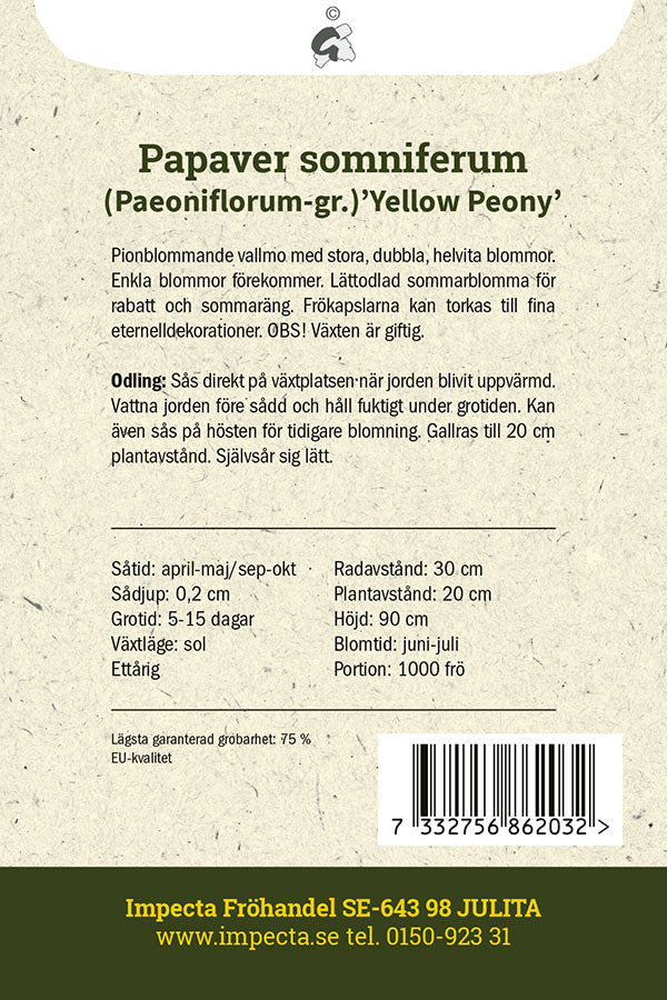 Frø: Pæonvalmue 'Yellow Peony'