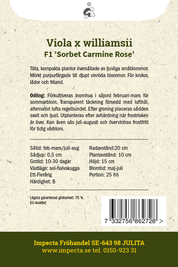 Frø: Hornviolin F1 'Sorbet Carmine Rose'