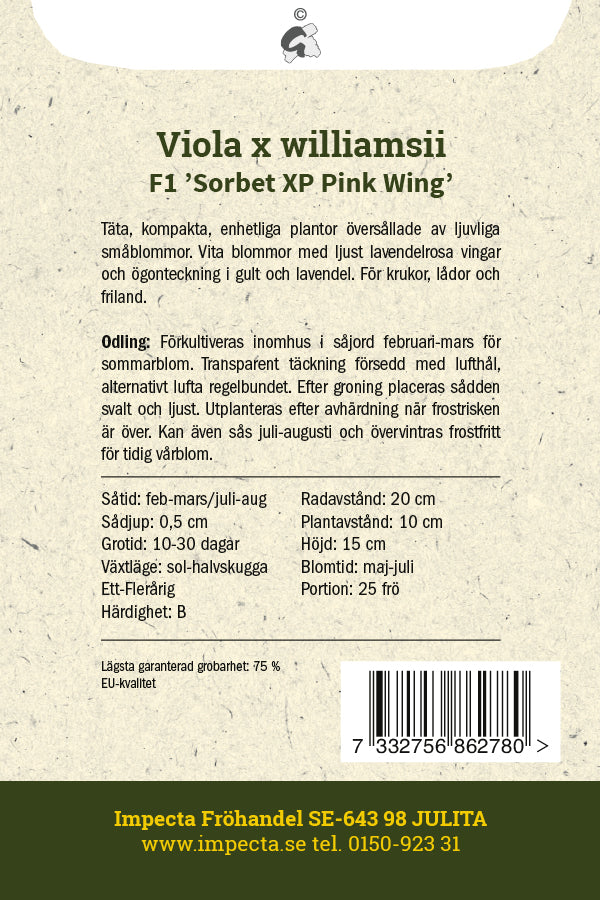 Frø: Hornviol F1 'Sorbet XP Pink Wing'