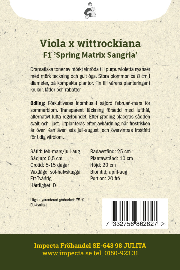 Frø: Hornviol F1 'Spring Matrix Sangria'