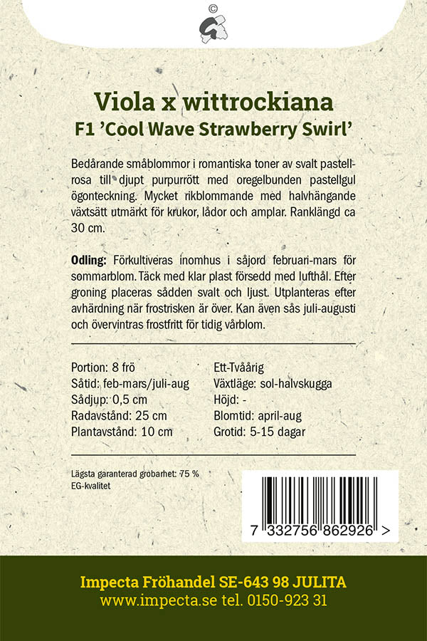 Frø: Hornviol F1 'Cool Wave Strawberry Swirl'