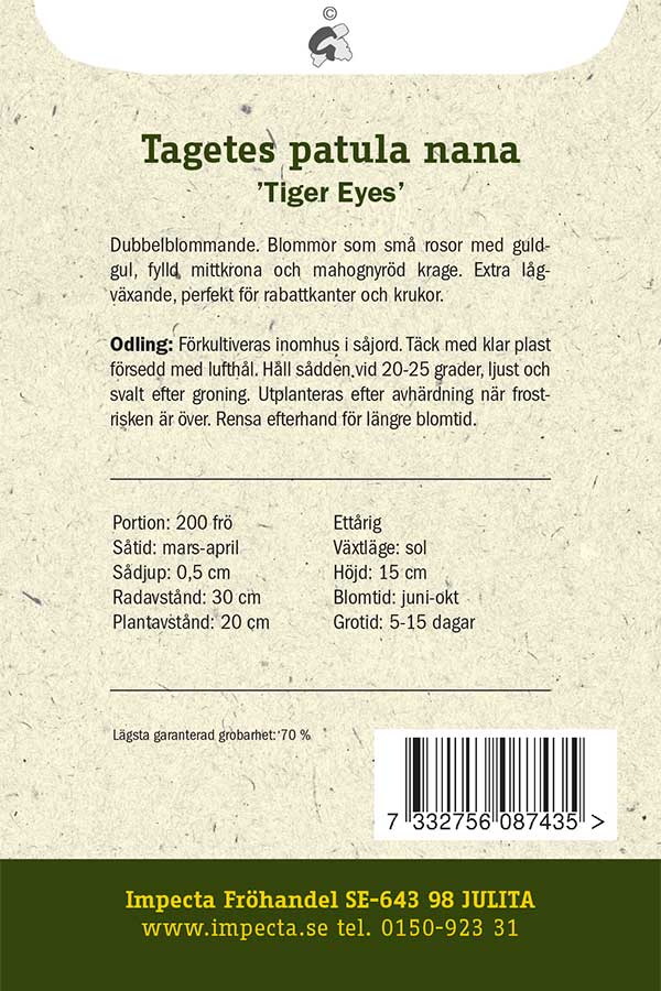 Frø: Udspærret fløjlsblomst 'Tiger Eyes'