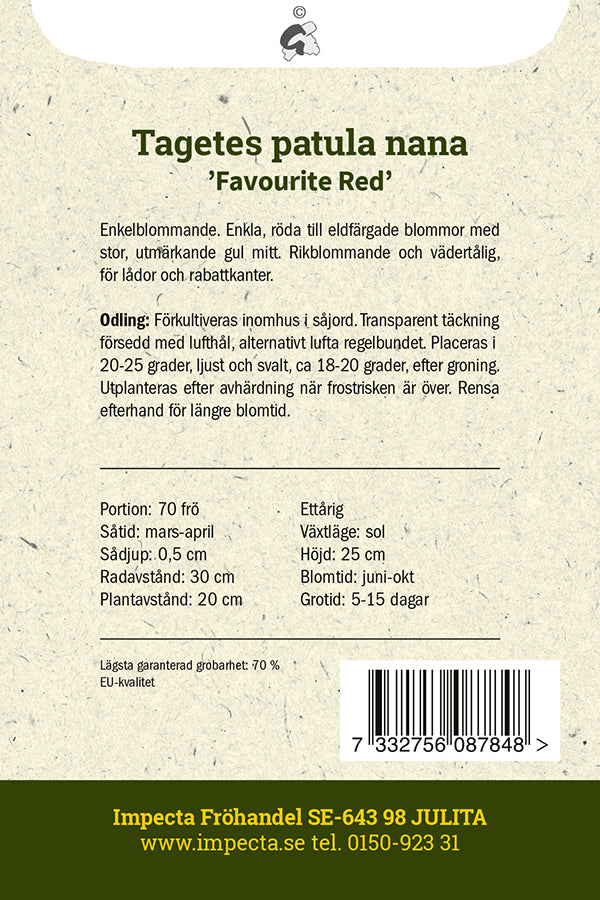 Frø: Fløjlsblomst 'Favourite Red'