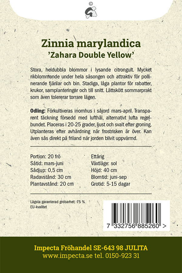 Frø: Frøkenhat 'Zahara Double Yellow'