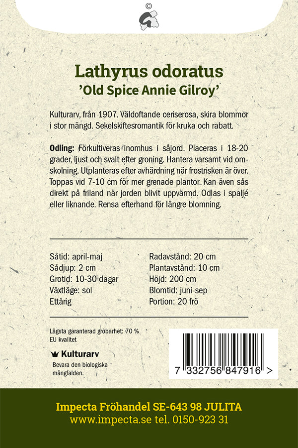 Frø: Ærteblomst 'Old Spice Annie Gilroy'