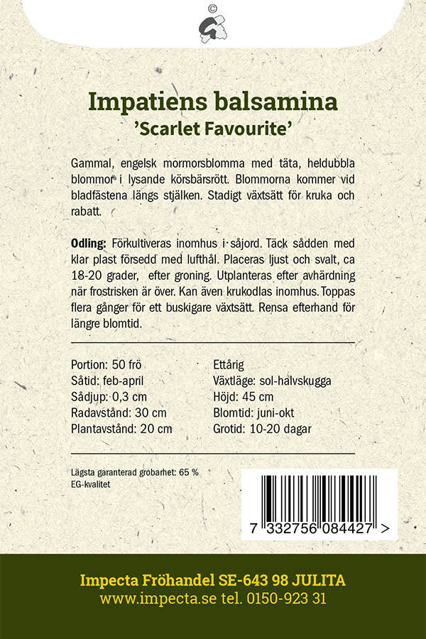 Frø: Balsamin 'Scarlet Favourite'