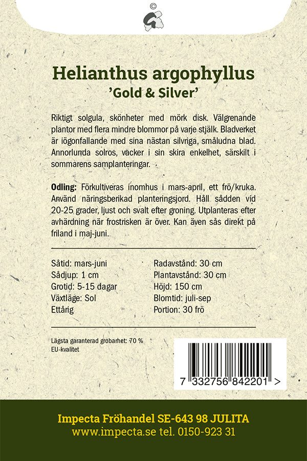 Frø: Sølv solsikke 'Gold & Silver'