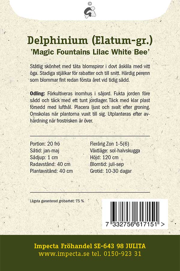 Frø: Have Ridderspore 'Magic Fountains Lilac White Bee'