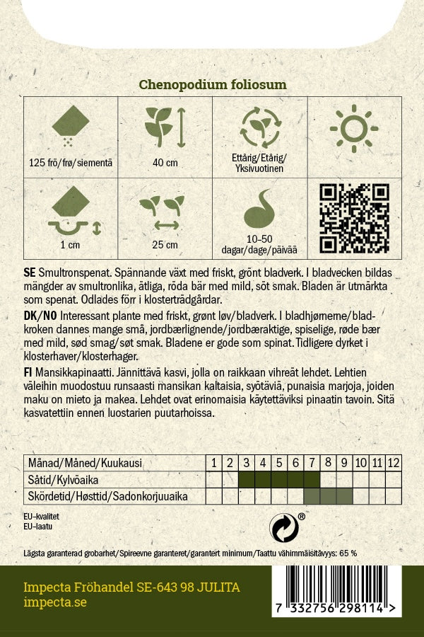 Frø: Jordbærspinat 'Strawberry Sticks'