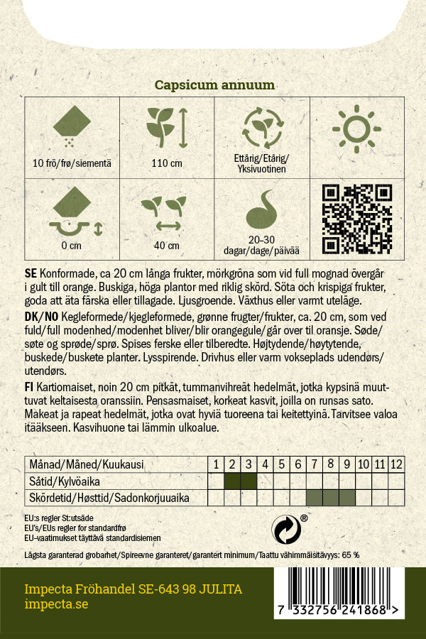 Frø: Peberfrugt 'Ora Long'